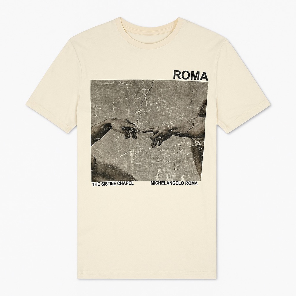 Cream Graphic T-Shirt with Michelangelo Print